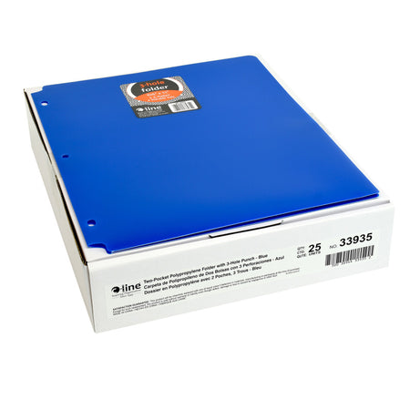 Two-Pocket Heavyweight Poly Portfolio Folder with Three-Hole Punch, Blue, Pack of 25
