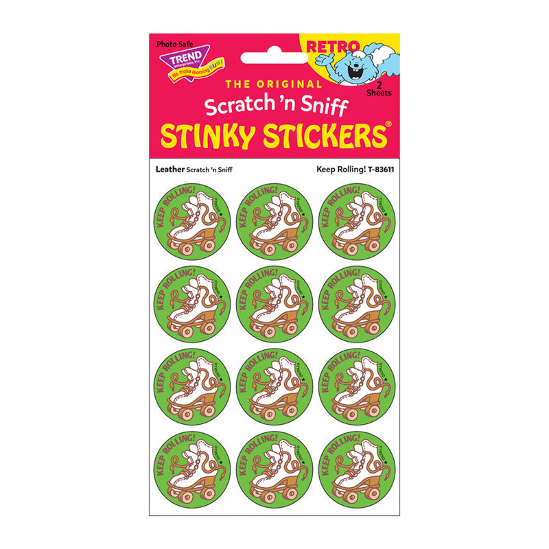Keep Rolling!/Leather Scented Stickers, Pack of 24