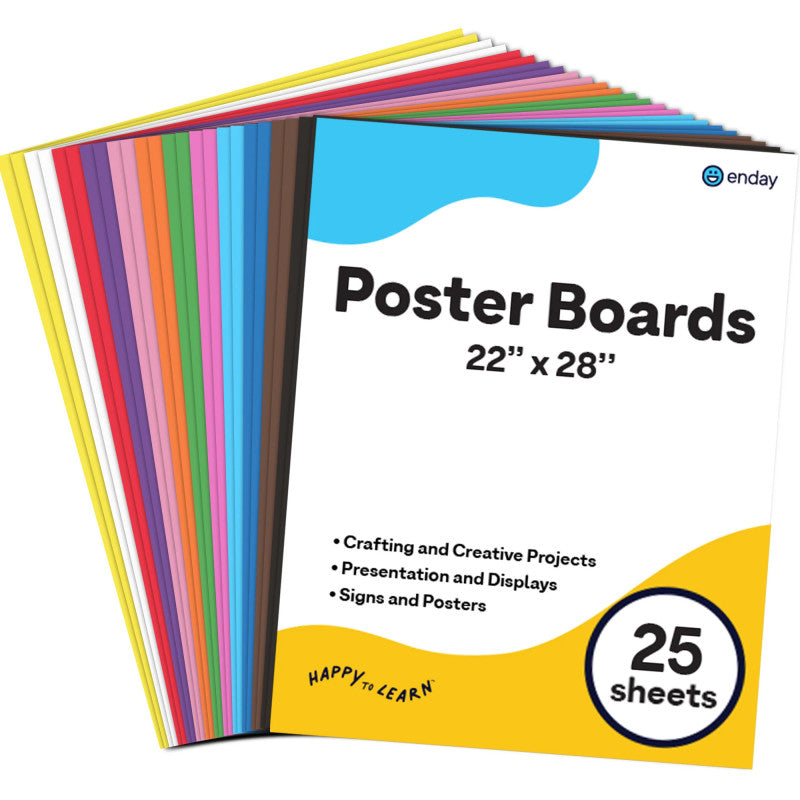 Poster Board, 22 x 28 in, Assorted, 25 Pack
