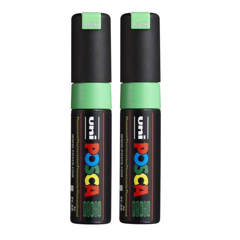 PC-8K Paint Markers, Broad Chisel Tip (8 mm), Fluorescent Green, Pack of 2
