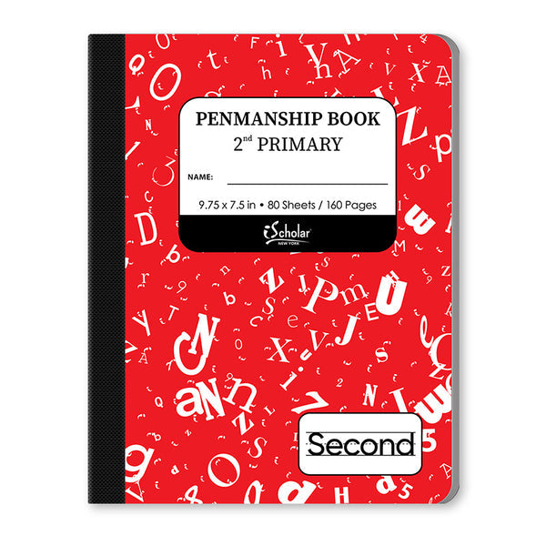 Penmanship Manuscript Cursive Notebook Red 2nd Grade 9.75 x 7.5in 80 Sheets, (10029)