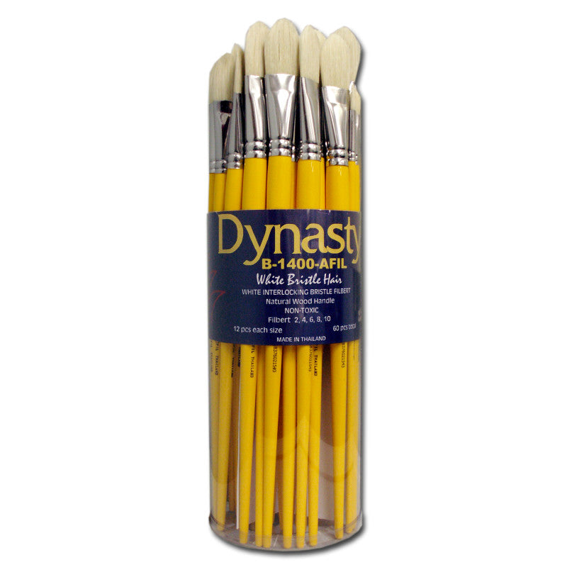 Interlock White Bristle Filbert Brush Canister, 60 Brushes