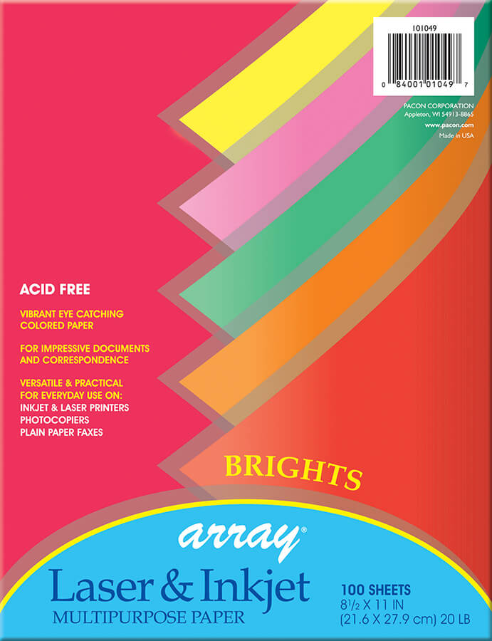 ARRAY® MULTI-PURPOSE PAPER 8-1/2" X 11" BRIGHTS 100CT 5 ASSORTED COLORS 8-1/2" X 11", DIXP101049