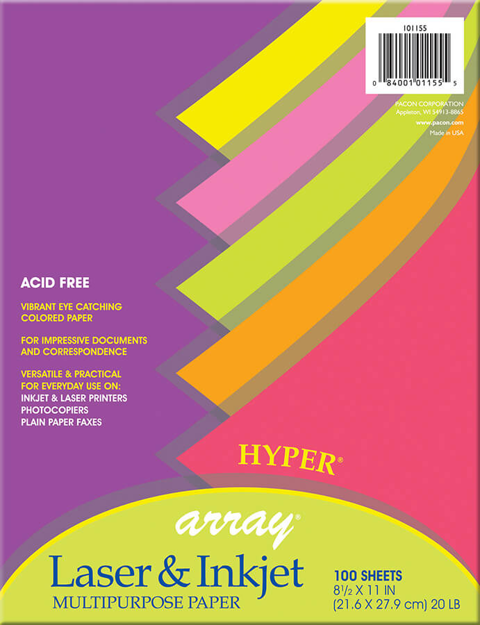ARRAY® MULTI-PURPOSE PAPER 8-1/2" X 11" HYPER 100CT 5 ASSORTED COLORS 8-1/2" X 11", DIXP101155