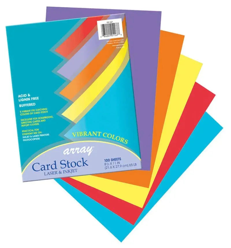 Array® Card Stock 8-1/2" X 11", VIBRANT CARD STOCK 8-1/2" X 11" 5 COLORS 100 SHEETS, DIXP101167