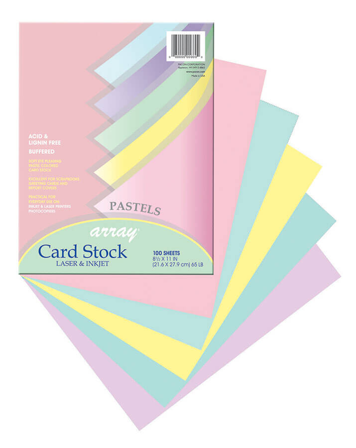 Array® PASTEL CARD STOCK 8-1/2" X 11" 5 COLORS 100 SHEETS, DIXP101315