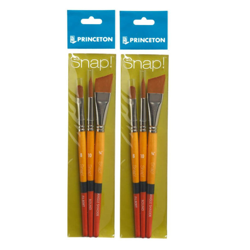 Snap! Brush Set No. 1, Synthetic Bristles, Short Handle Mixed Media Paintbrush, Multicolor, 3 Per Set, 2 Sets