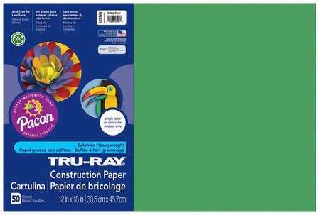 Pacon Tru-Ray Construction Paper 12" x 18" 50 Sheets Per Pack Holiday Green