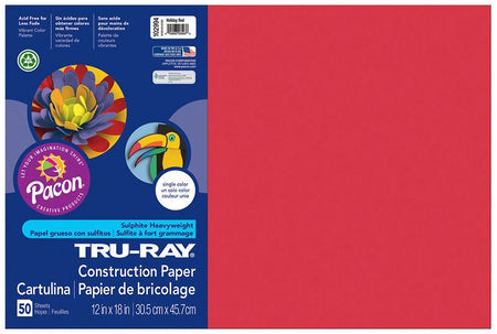Pacon Tru-Ray Construction Paper 12" x 18" 50 Sheets Per Pack Holiday Red