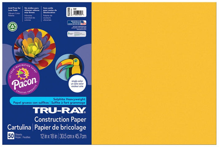 Pacon Tru-Ray Construction Paper 12" x 18" 50 Sheets Per Pack Gold