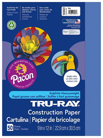 Pacon Tru-Ray Construction Paper 9" x 12" 50 Sheets Per Pack Blue