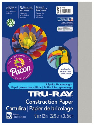 Pacon Tru-Ray Construction Paper 9" x 12" 50 Sheets Per Pack Gray
