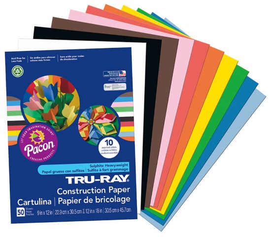 Pacon Tru-Ray Construction Paper, 9-Inches by 12-Inches, 50-Count, Assorted, 103031