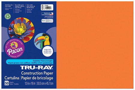 Pacon Tru-Ray Construction Paper 12" x 18" 50 Sheets Per Pack Orange