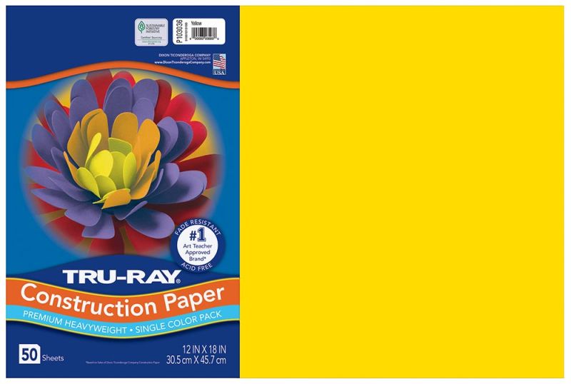 Pacon Tru-Ray Construction Paper 12" x 18" 50 Sheets Per Pack Yellow