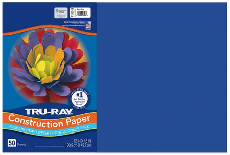 Pacon Tru-Ray Construction Paper 12" x 18" 50 Sheets Per Pack Royal Blue