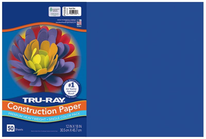 Pacon Tru-Ray Construction Paper 12" x 18" 50 Sheets Per Pack Royal Blue