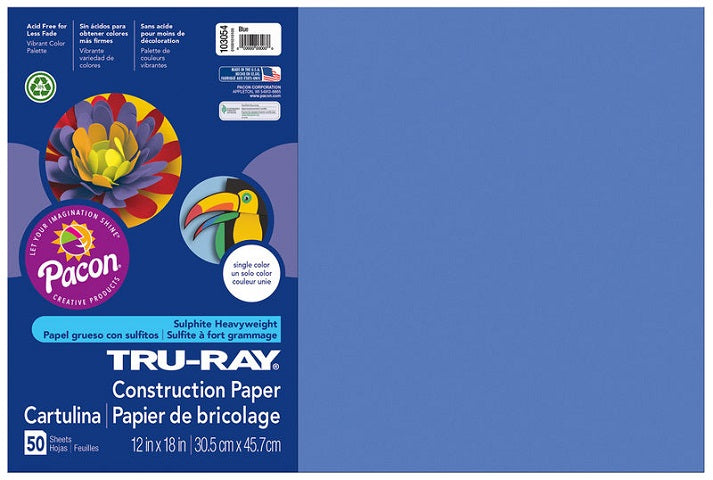 Pacon Tru-Ray Construction Paper 12" x 18" 50 Sheets Per Pack Blue