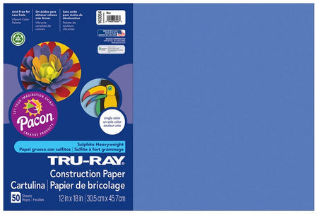 Pacon Tru-Ray Construction Paper 12" x 18" 50 Sheets Per Pack Blue