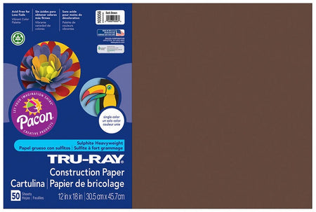 Pacon Tru-Ray Construction Paper 12" x 18" 50 Sheets Per Pack Dark Brown
