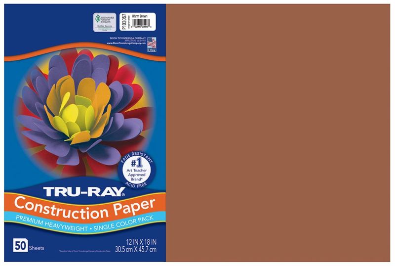 Pacon Tru-Ray Construction Paper 12" x 18" 50 Sheets Per Pack Warm Brown