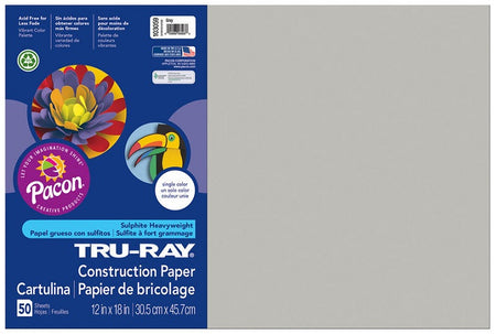 Pacon Tru-Ray Construction Paper 12" x 18" 50 Sheets Per Pack Gray