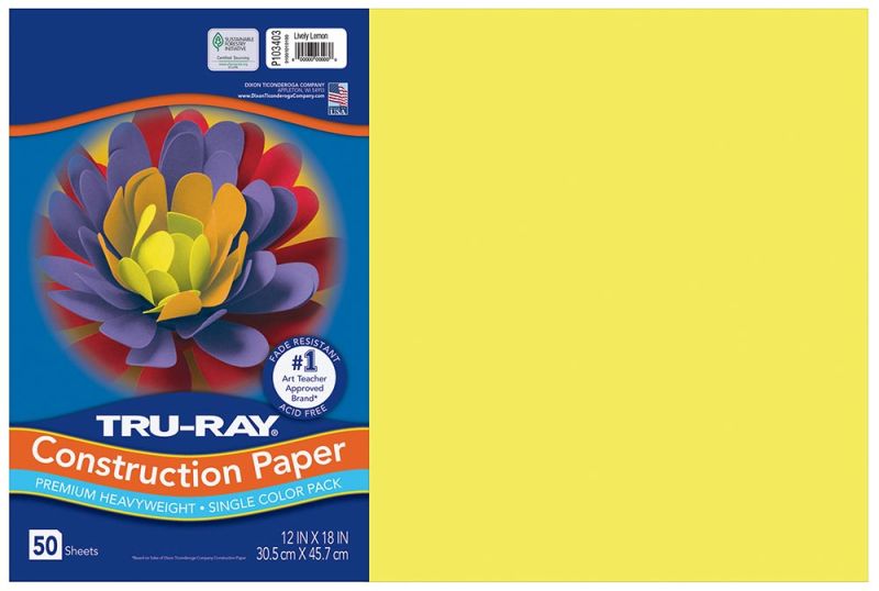 Pacon Tru-Ray Construction Paper 12" x 18" 50 Sheets Per Pack Livery Lemon