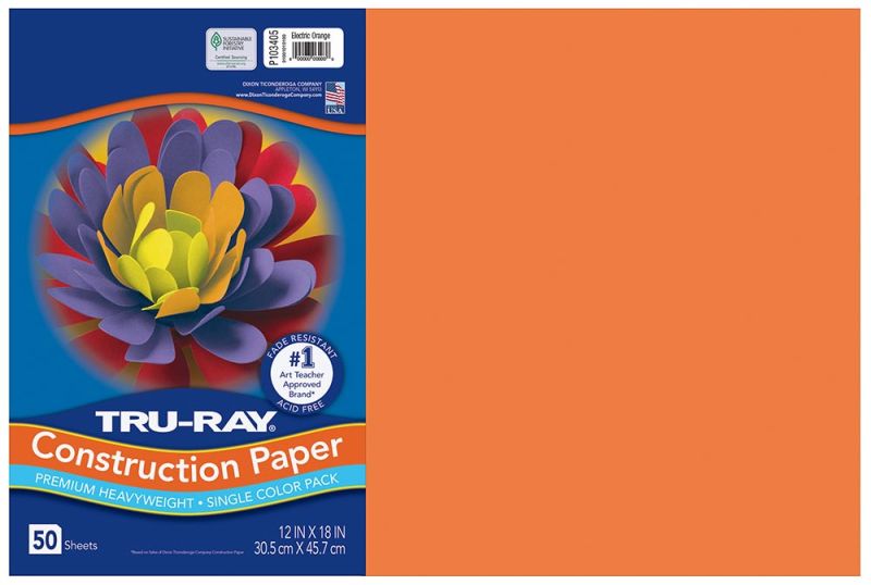 Pacon Tru-Ray Construction Paper 12" x 18" 50 Sheets Per Pack Electric Orange