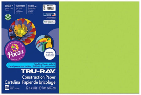 Pacon Tru-Ray Construction Paper 12" x 18" 50 Sheets Per Pack Brilliant Lime