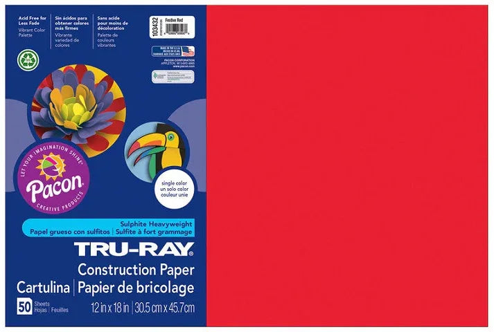 Pacon Tru-Ray Construction Paper 12" x 18" 50 Sheets Per Pack