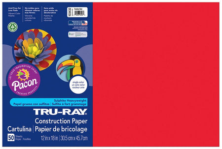 Pacon Tru-Ray Construction Paper 12" x 18" 50 Sheets Per Pack Festive Red