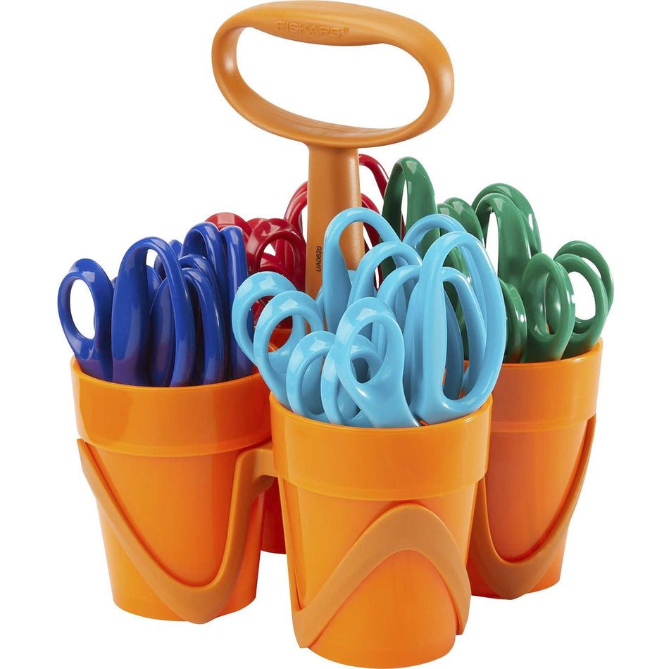 Fiskars Classpack Scissors Caddy, Pointed Tip, 5" Long, 1.6" Cut Length, Straight Assorted Color Handles, 24/Set