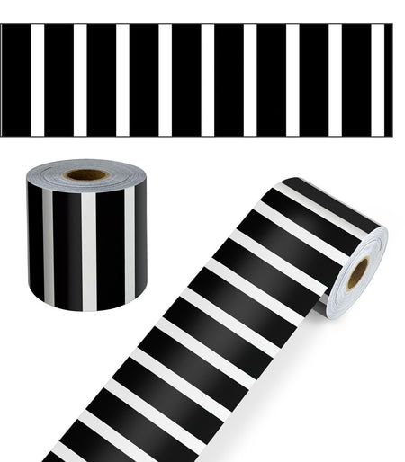 Straight Bulletin Board Borders, 2-1/4" Wide x 65 feet roll - Black & White Vertical Stripes (Carson Dellosa 108476)