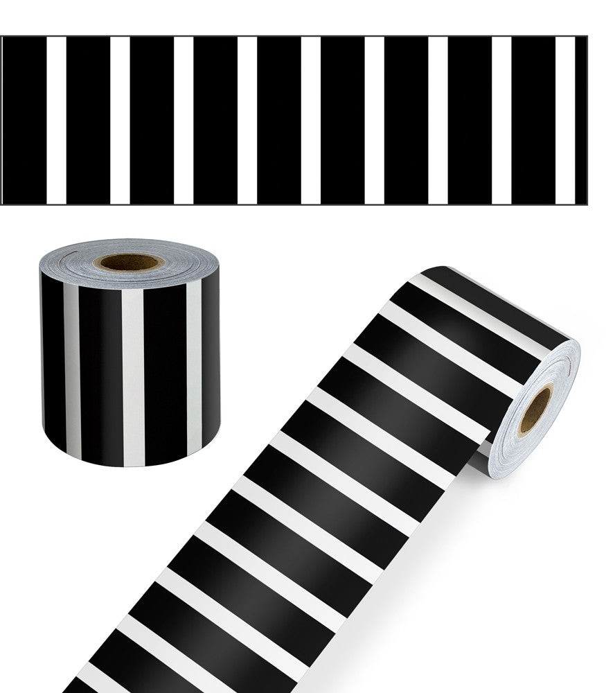 Straight Bulletin Board Borders, 2-1/4" Wide x 65 feet roll - Black & White Vertical Stripes (Carson Dellosa 108476)