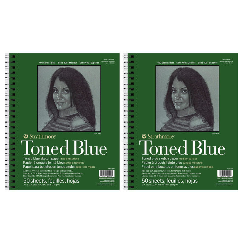 400 Series Sketch Pad, Recycled, Toned Blue, Side Wire Binding, 50 Sheet, 9x12 inch, Pack of 2