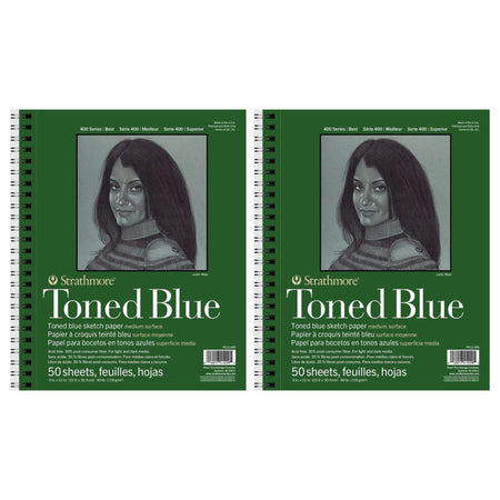 400 Series Sketch Pad, Recycled, Toned Blue, Side Wire Binding, 50 Sheet, 9x12 inch, Pack of 2
