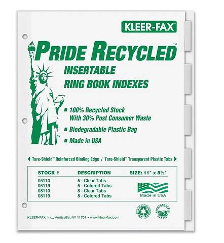 Insertable Ring Book Index - Letter - 5 Tab / Set Clear
