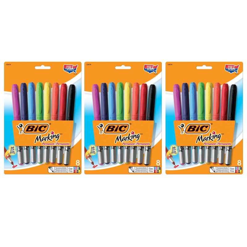 Intensity Permanent Marker, Fine Point, Assorted Colors, 8 Per Pack, 3 Packs