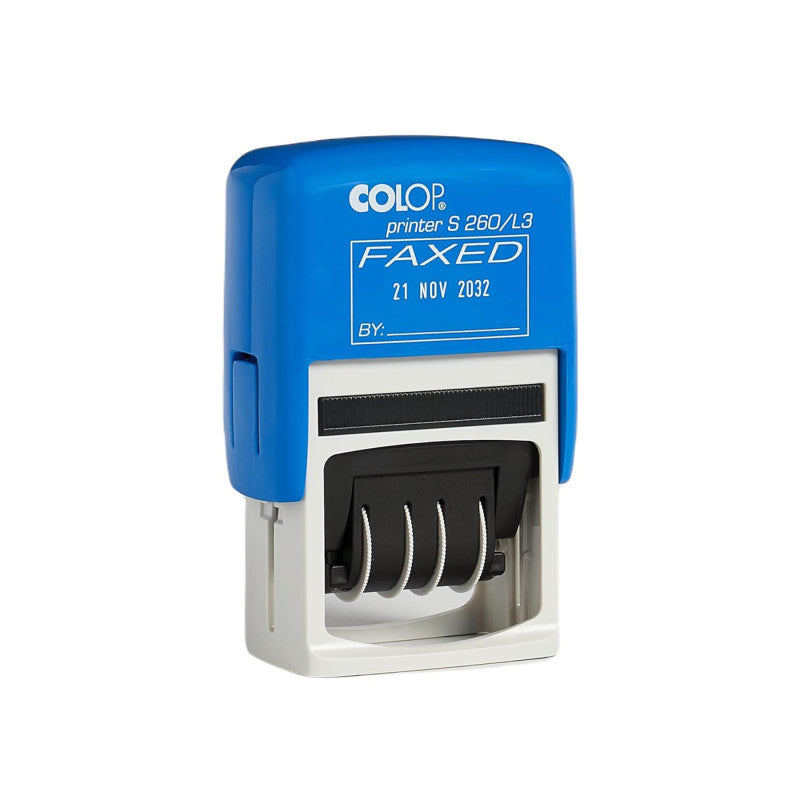 Self-Inking S 260 Message Dater Stamp, "Faxed", Red and Blue Ink