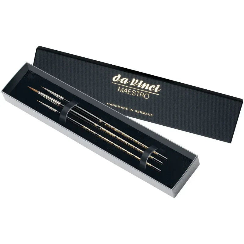 MAESTRO Miniature Painting Brushes, Kolinsky Red Sable, Watercolor, Round, Series10, Assorted, 3 Brush Set in Gift Box