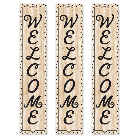 Black, White, and Wood Welcome Banner, 8" x 39", Pack of 3