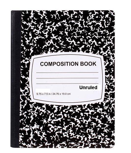 Composition Book,Unruled,100 Sheets,9-3/4 x 7-1/2,Black Marble Cover