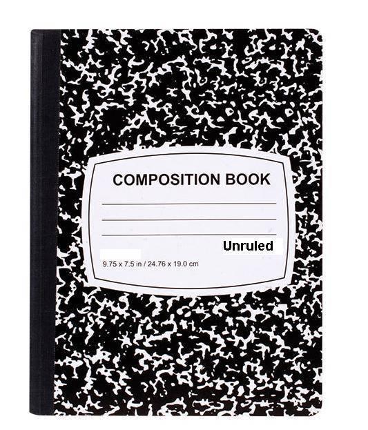 Composition Book,Unruled,100 Sheets,9-3/4 x 7-1/2,Black Marble Cover