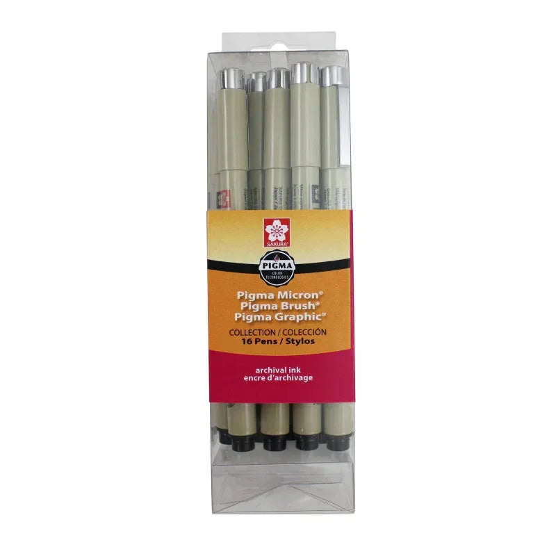 Pigma Pens, Cube Collection, Black, Assorted Sizes, 16-Piece Set