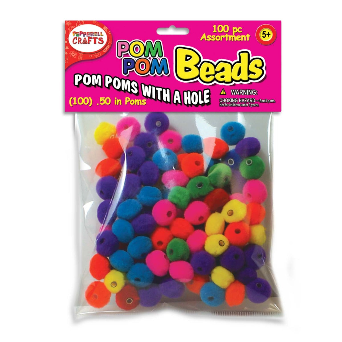 Pepperell 1/2" Pom-Pom Beads (100 Pack), Multicolor (11818)