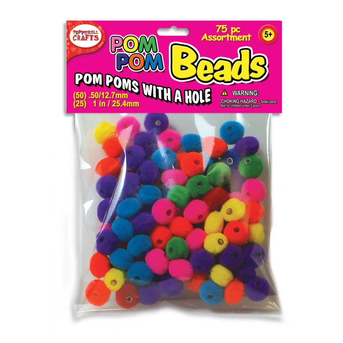 Pepperell Assorted Pom-Pom Beads - (75 pack, 1/2" and 1" mix) (11820)