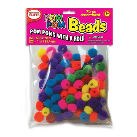 Pepperell Assorted Pom-Pom Beads - (75 pack, 1/2" and 1" mix) (11820)