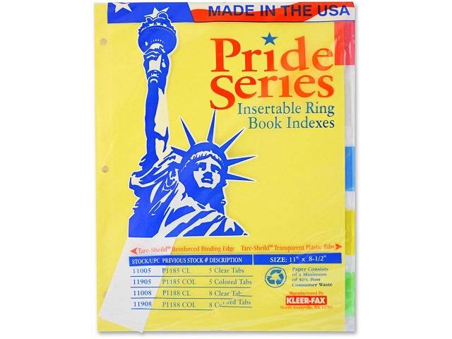 Insertable Notebook Index , 5 Tab Set , Letter , 3 Hole Punched ,Assorted Colors