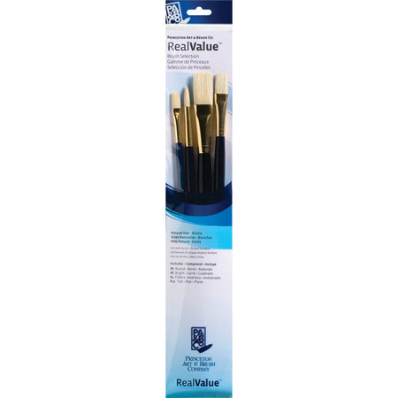 RealValue Brush Set, Natural Bristles, Long Handle Mixed Media Paintbrush, Dark Blue, 4 Pieces