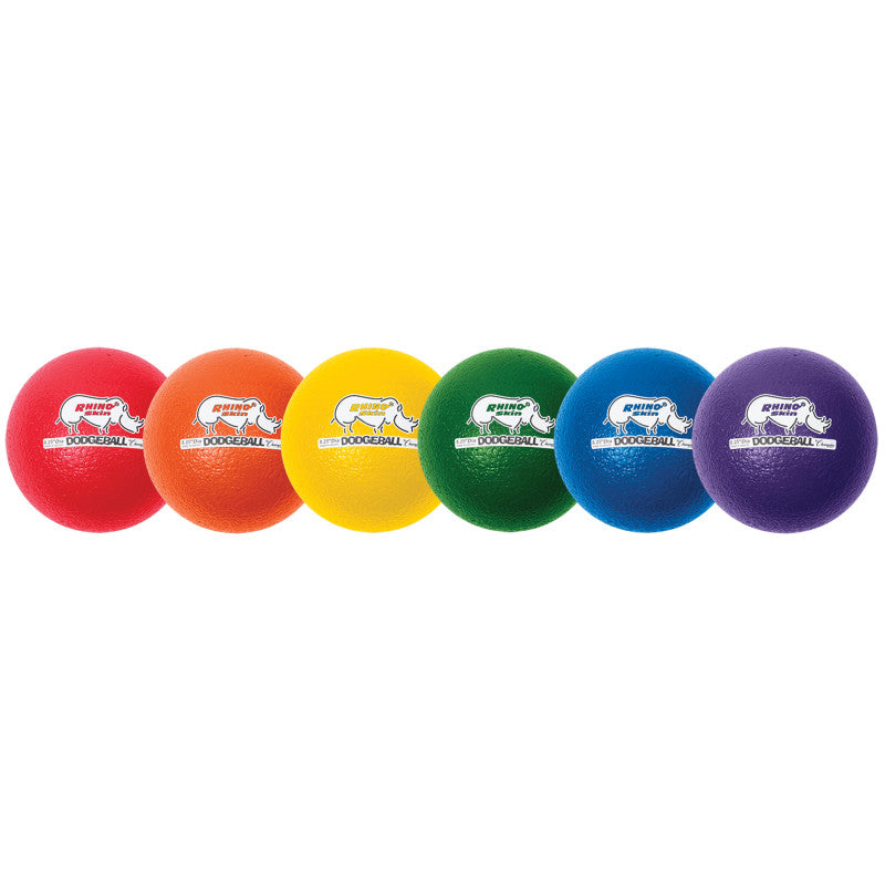 Rhino Skin&reg; 8-Inch Low Bounce Dodgeball Set, Assorted Colors, Set of 6